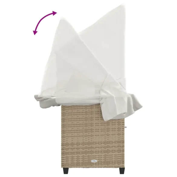 Șezlong cu Baldachin și Perne - Bej, Poliratan | Livrare Gratuită