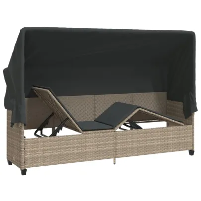 Șezlong cu Baldachin și Perne - Poliratan - Livrare Gratuită