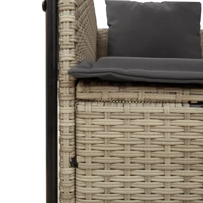 Șezlong Dublu cu Acoperiș și Perdele - Gri Deschis - Poliratan