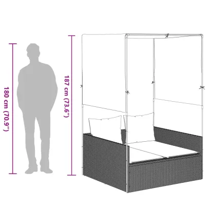 Șezlong Dublu cu Acoperiș și Perdele - Gri Deschis - Poliratan