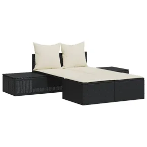 Șezlong Dublu Exterior cu Perne - Negru Poliratan 2