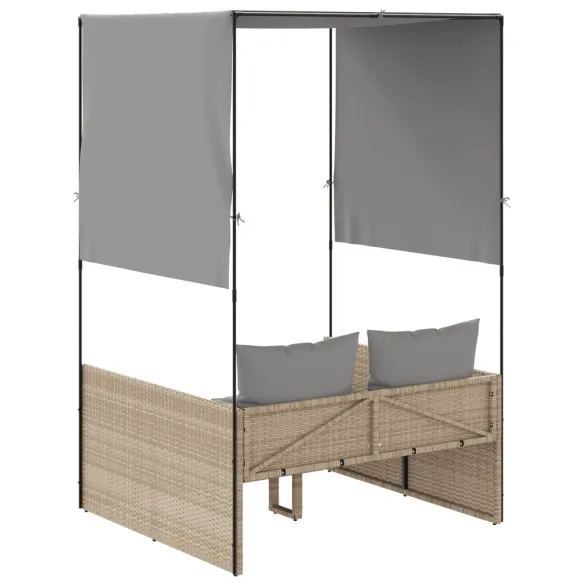 Șezlong Dublu cu Acoperiș și Perdele - Bej - Poliratan