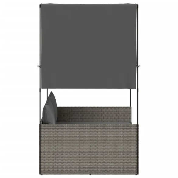 Șezlong Dublu cu Acoperiș și Perdele - Poliratan Gri