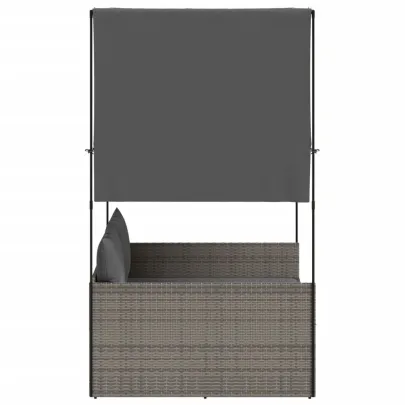 Șezlong Dublu cu Acoperiș și Perdele - Poliratan Gri