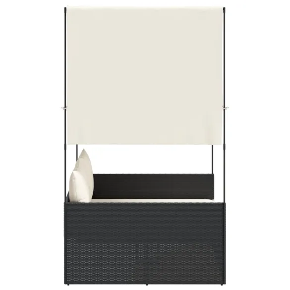 Șezlong Dublu cu Acoperiș și Perdele - Negru - Poliratan