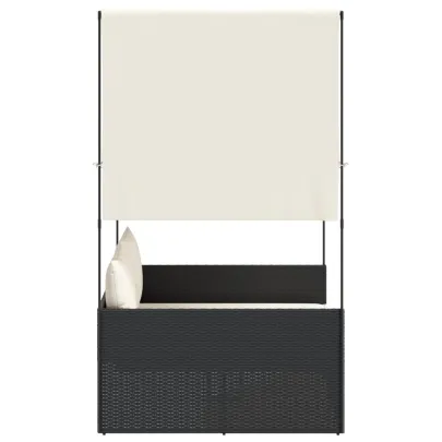 Șezlong Dublu cu Acoperiș și Perdele - Negru - Poliratan