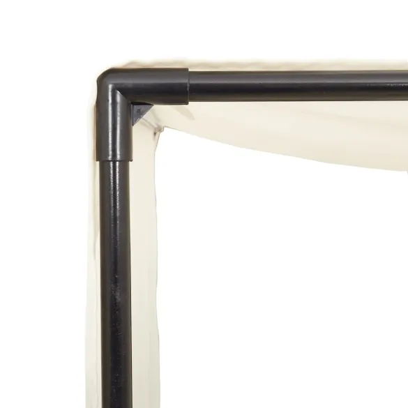 Șezlong Dublu cu Acoperiș și Perdele - Negru - Poliratan