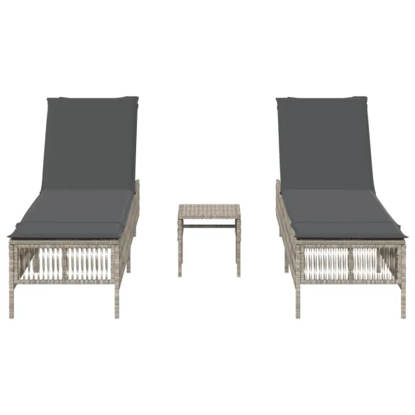 Set Șezlonguri cu Masă - Poliratan Gri - Livrare Gratuită