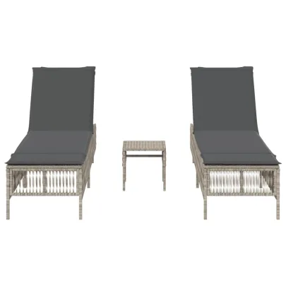 Set Șezlonguri cu Masă - Poliratan Gri - Livrare Gratuită