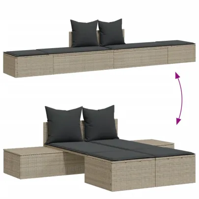 Șezlong Dublu cu Pernă - Poliratan Gri - Livrare Gratuită