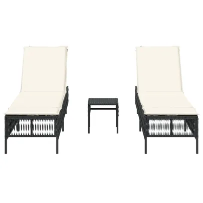 Șezlonguri cu Masă - Set 2 Bucăți - Negru - Poliratan