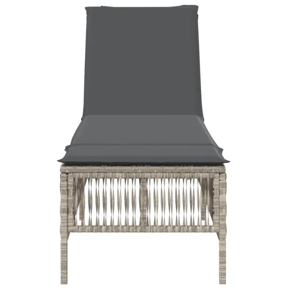 Șezlong cu Pernă - Poliratan Gri - Livrare Gratuită