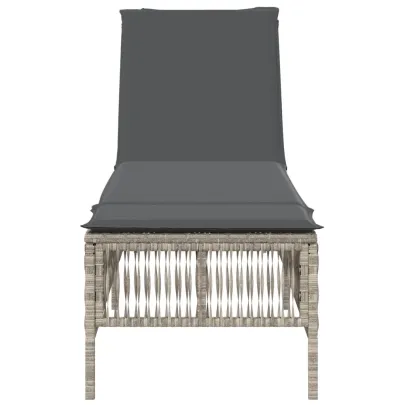 Șezlong cu Pernă - Poliratan Gri - Livrare Gratuită