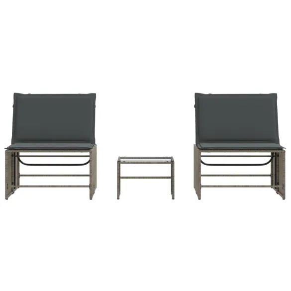 Șezlong cu Masă, Set 2 Buc, Poliratan Gri | Livrare Gratuită