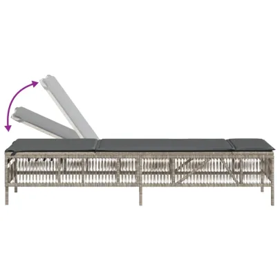 Șezlong cu Pernă - Poliratan Gri - Livrare Gratuită