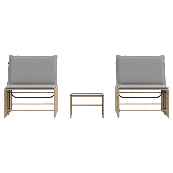 Șezlonguri cu Masă Bej - Set 2 bucăți | Poliratan