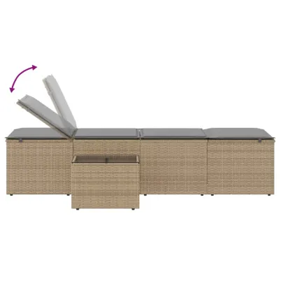 Șezlonguri cu Masă Bej - Set 2 bucăți | Poliratan