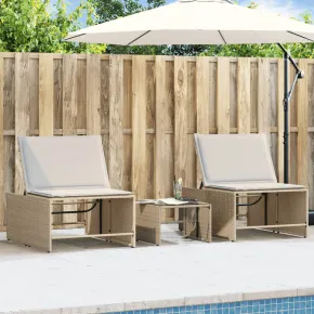 Șezlonguri cu Masă Bej - Set Modular Poliratan | Livrare Gratuită