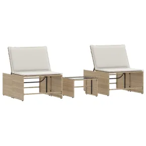 Șezlonguri cu Masă Bej - Set Modular Poliratan | Livrare Gratuită 2