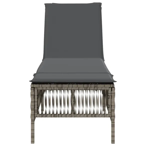 Sezlong cu Pernă - Gri, Poliratan | Livrare Gratuită