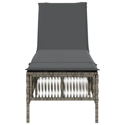 Sezlong cu Pernă - Gri, Poliratan | Livrare Gratuită