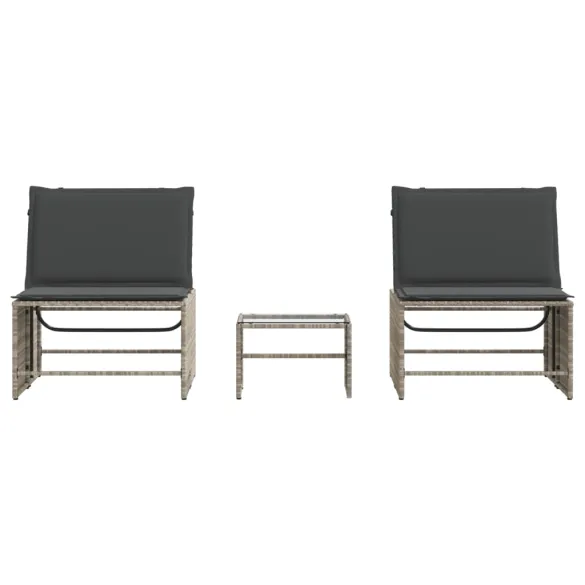 Set 2 Șezlonguri cu Masă - Poliratan Gri | Livrare Gratuită