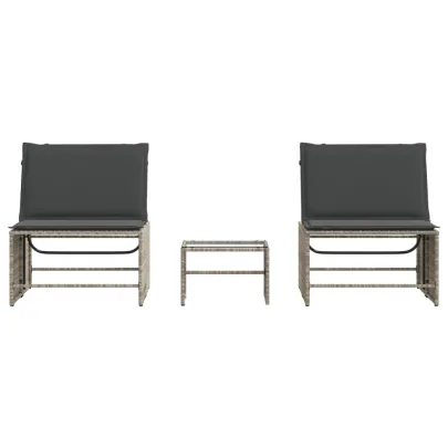 Set 2 Șezlonguri cu Masă - Poliratan Gri | Livrare Gratuită