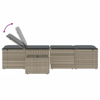 Set 2 Șezlonguri cu Masă - Poliratan Gri | Livrare Gratuită