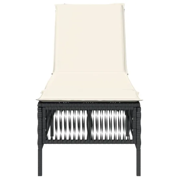 Șezlong cu Pernă - Negru, Poliratan - Livrare Gratuită