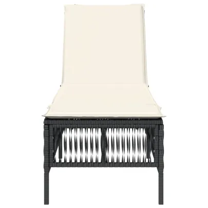 Șezlong cu Pernă - Negru, Poliratan - Livrare Gratuită