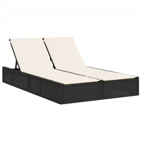 Șezlong Dublu Exterior cu Perne - Negru - Poliratan 2