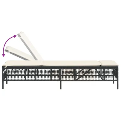 Șezlong cu Pernă - Negru, Poliratan - Livrare Gratuită