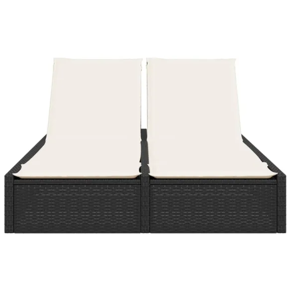 Șezlong Dublu Exterior cu Perne - Negru - Poliratan