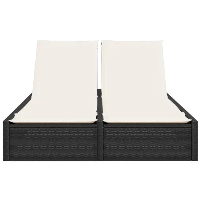 Șezlong Dublu Exterior cu Perne - Negru - Poliratan