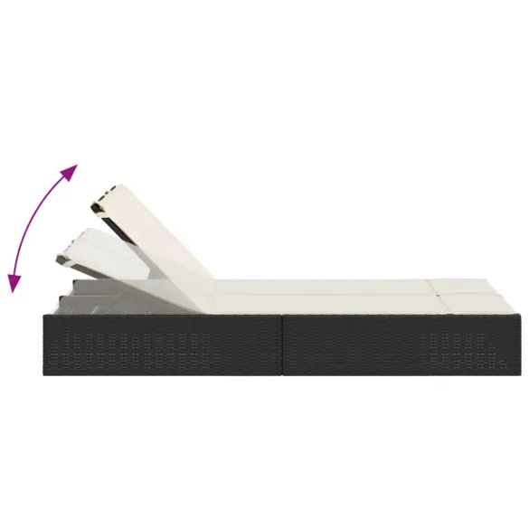 Șezlong Dublu Exterior cu Perne - Negru - Poliratan