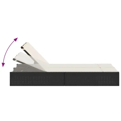 Șezlong Dublu Exterior cu Perne - Negru - Poliratan