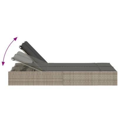 Șezlong Dublu cu Perne - Gri Deschis - Poliratan - Livrare Gratuită