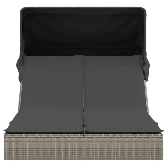 Șezlong Dublu cu Baldachin - Gri - Poliratan | Livrare Gratuită