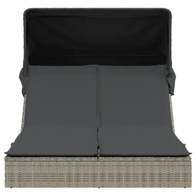 Șezlong Dublu cu Baldachin - Gri - Poliratan | Livrare Gratuită