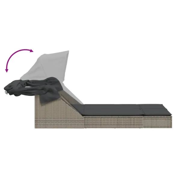 Șezlong Dublu cu Baldachin - Gri - Poliratan | Livrare Gratuită