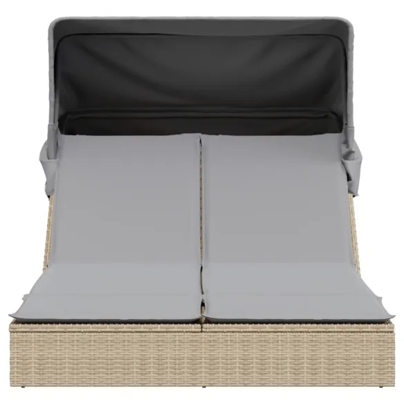 Șezlong Dublu cu Baldachin și Perne - Bej | Poliratan