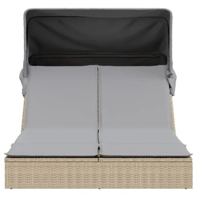 Șezlong Dublu cu Baldachin și Perne - Bej | Poliratan