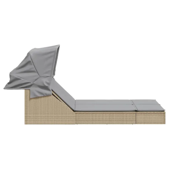 Șezlong Dublu cu Baldachin și Perne - Bej | Poliratan