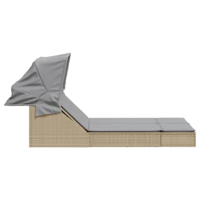 Șezlong Dublu cu Baldachin și Perne - Bej | Poliratan