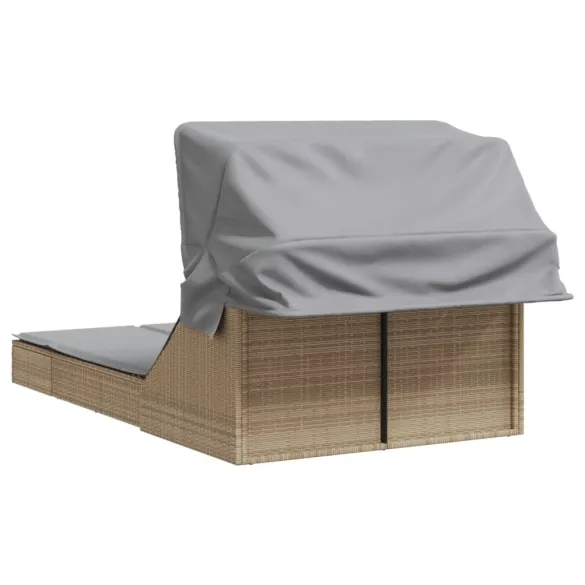 Șezlong Dublu cu Baldachin și Perne - Bej | Poliratan