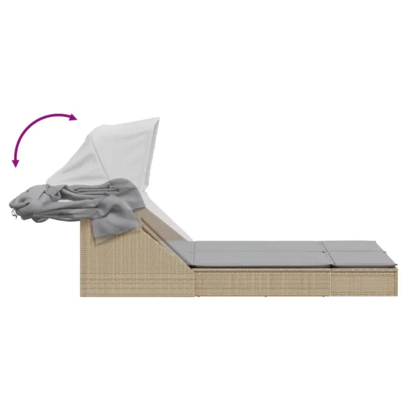 Șezlong Dublu cu Baldachin și Perne - Bej | Poliratan