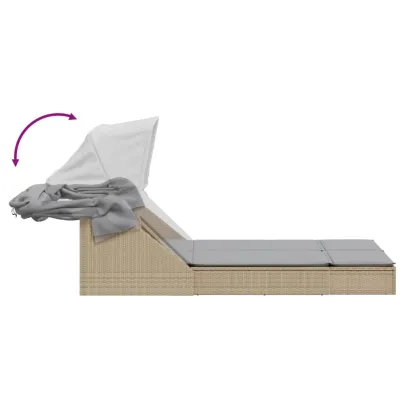 Șezlong Dublu cu Baldachin și Perne - Bej | Poliratan