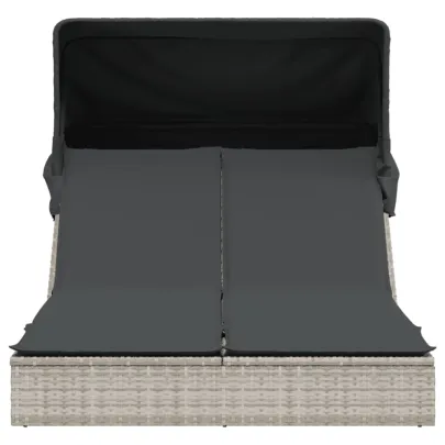 Șezlong Dublu cu Baldachin - Gri Deschis - Poliratan