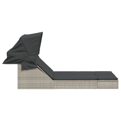 Șezlong Dublu cu Baldachin - Gri Deschis - Poliratan
