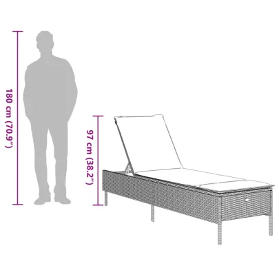 Șezlong cu Pernă - Negru, Poliratan | Livrare Gratuită